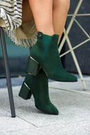 Botki damskie - Zielone botki damskie z gumą na ozdobnym obcasie Casu D212X10-GN-39 - miniaturka - grafika 1