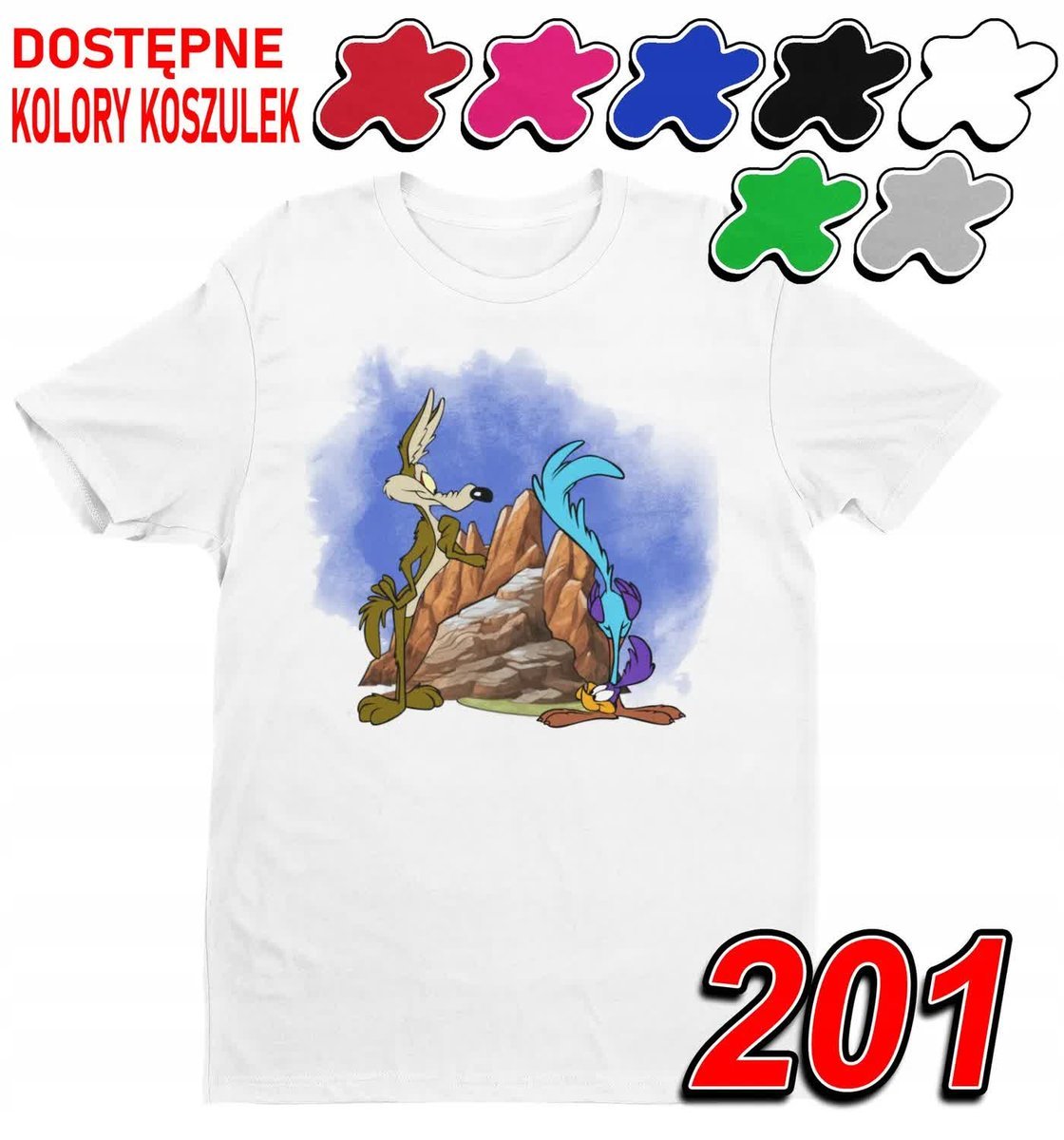 Dziecięca Koszulka T-Shirt Z Nadrukiem Kojot Struś Looney - L 146-152