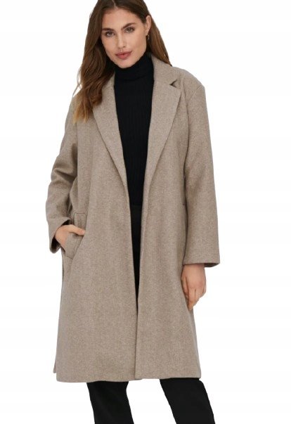 ONLY PŁASZCZ DAMSKI KLASYCZNY BEŻOWY Z DŁUGIM RĘKAWEM M JYA