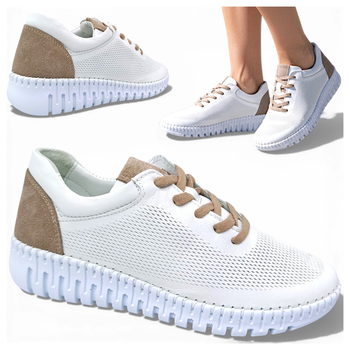 Sneakersy Damskie SKÓRZANE Wygodne Półbuty Białe Ażurowe Letnie Artiker 39