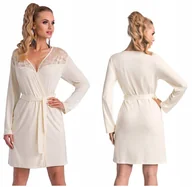 Szlafroki damskie - Szlafrok damski z koronką z wiskozy DONNA Taylor ecru XXL 44 - miniaturka - grafika 1