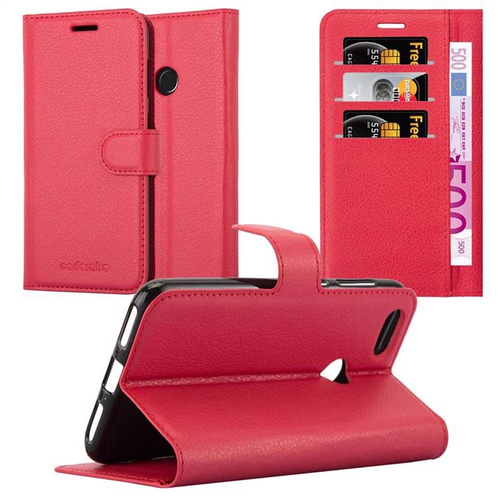 Etui Cadorabo do Huawei Y6 PRO 2017 w kolorze KARMIN RED Etui na telefon komórkowy z magnetycznym zamknięciem, funkcją podstawki i miejscem na kartę Etui Etui ochronne Etui z klapką w stylu książki