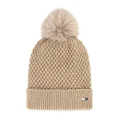 Czapki damskie - Damska czapka o splocie bąbelkowym z pomponem beżowa - miniaturka - grafika 1