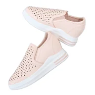 Slip on damskie - Trampki slip on na koturnie różowe HY-251 Pink - ButyModne - miniaturka - grafika 1