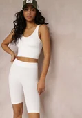 Komplety damskie - Biały 2-częśćiowy Komplet z Topem i Krótkimi Legginsami z Gumką w Talii Livra - miniaturka - grafika 1