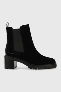Tommy Hilfiger sztyblety zamszowe Outdoor Chelsea Mid Heel Boot damskie kolor czarny na słupku - Botki damskie - miniaturka - grafika 1