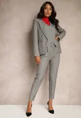 Spodnie damskie - Szare Garniturowe Spodnie z Wiskozą i Paskiem z Klamrą Vallattia - miniaturka - grafika 1