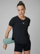 Koszulki sportowe damskie - 4F Koszulka treningowa regular szybkoschnąca damska - czarna XS - miniaturka - grafika 1