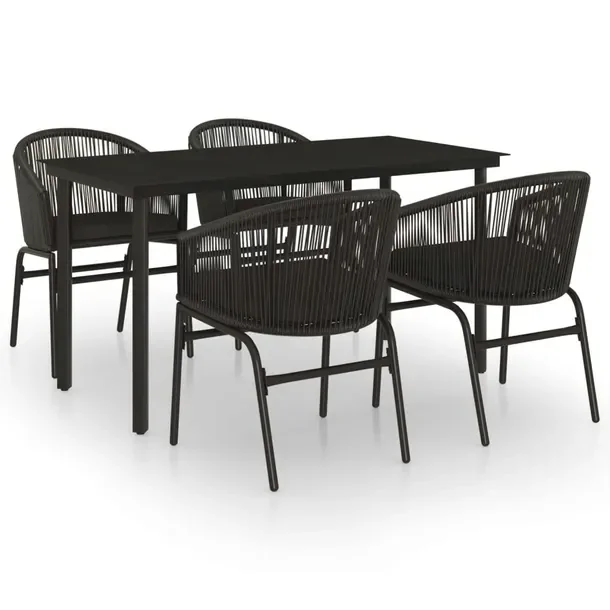 Zestaw jadalniany ogrodowy 5-elementowy, czarny, stal/szkło/rattan, 140x70