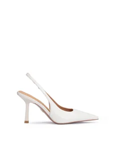 Czółenka off white na smukłej szpilce z kwadratową piętą - Czółenka - miniaturka - grafika 1