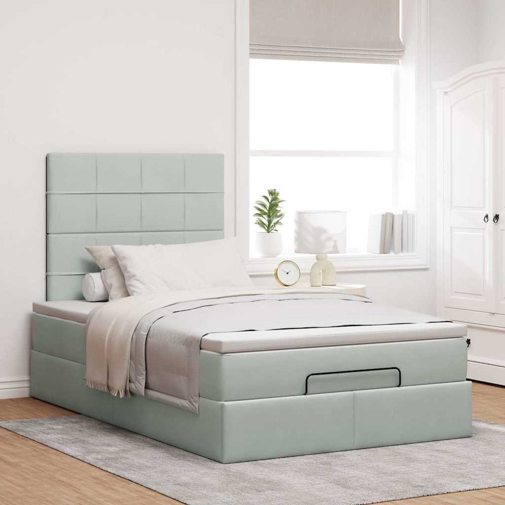 vidaXL Łóżko otomana z materacem jasnoszare 120x190 cm aksamitne