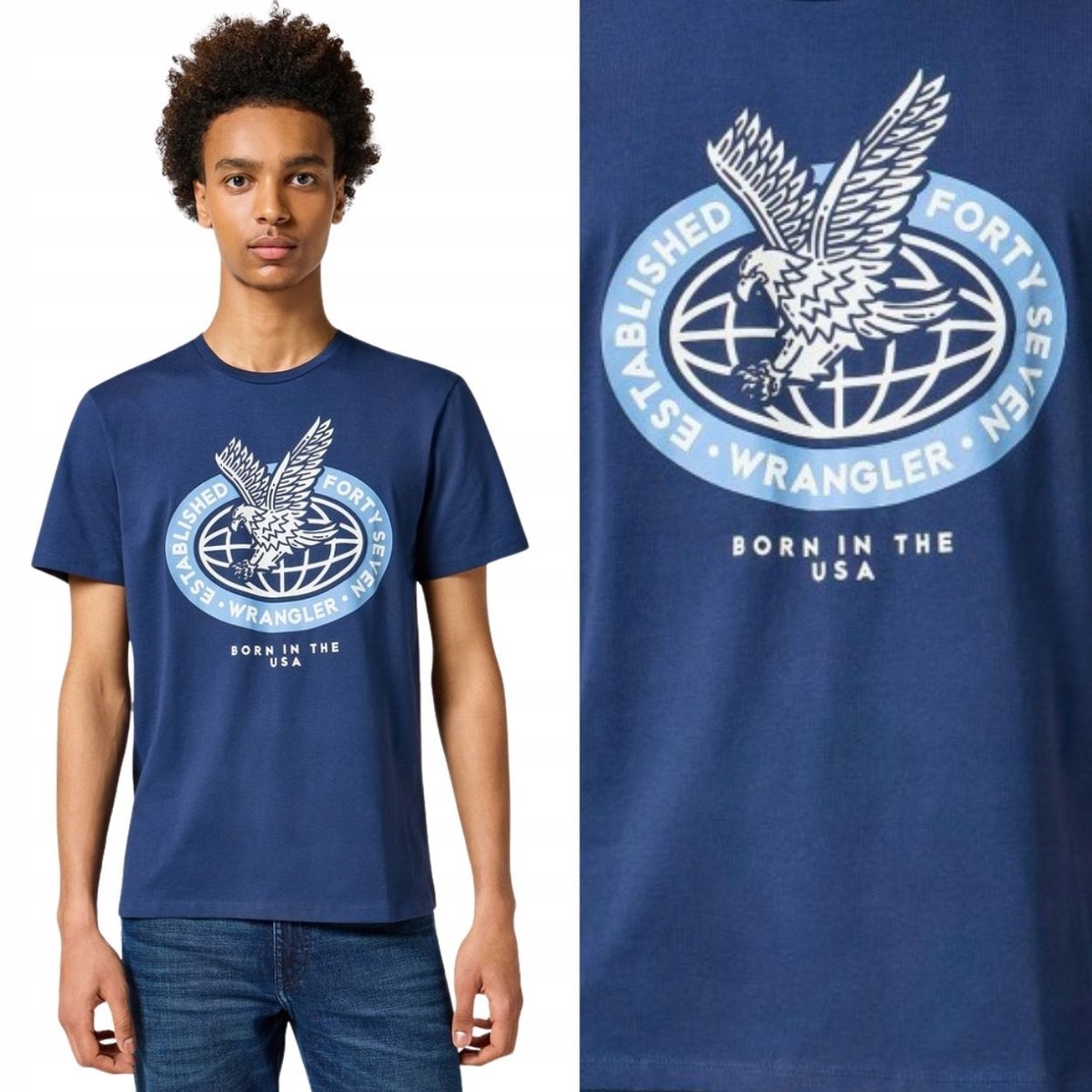 Wrangler Americana Tee Navy Granatowy T-Shirt Bawełniana Koszulka Nadruk S