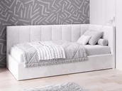 Łóżka dla dzieci i młodzieży - Tapczan jednoosobowy tapicerowany 90x200 z pojemnikiem ze stelażem szary Velvet Tom - miniaturka - grafika 1