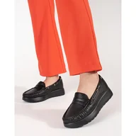 Mokasyny damskie - Goodin Stylowe czarne mokasyny damskie - miniaturka - grafika 1