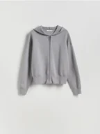 Swetry damskie - Reserved - Rozpinany sweter z kapturem - szary - miniaturka - grafika 1