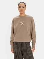 Bluzy damskie - Calvin Klein Jeans Bluza Monologo J20J224177 Beżowy Regular Fit - miniaturka - grafika 1