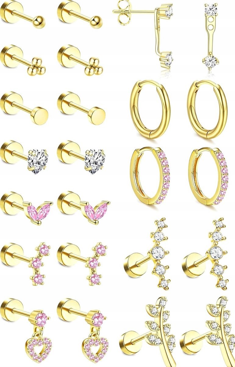 KOLCZYKI PIERCING ZESTAW 12 PAR 20G STAL CHIRURGICZNA HIPOALERGICZNE