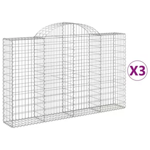 vidaXL Kosze gabionowe, 3 szt, 200x30x120/140 cm, galwanizowane żelazo - Ogrodzenia - miniaturka - grafika 3