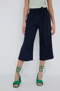Spodnie damskie - JDY spodnie lniane damskie kolor granatowy szerokie high waist - grafika 1