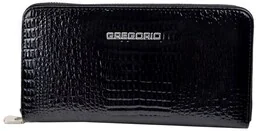 Portfel Damski Skóra Naturalna GREGORIO Duży Z Metalowym Suwakiem Piórnik Lakierowany GF-119 CZARNY RFID 19 x 10 x 2.5 [cm] - Portfele - miniaturka - grafika 1