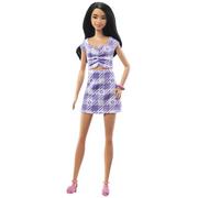 Lalki dla dziewczynek - Barbie Fashionistas, Sukienka fioletowa kratka, lalka - miniaturka - grafika 1