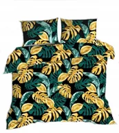 Pościel - pościel z kory 200x200 + 2 poszewki K 119-1 liście złote na zielonym - miniaturka - grafika 1