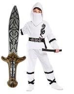 Stroje karnawałowe - STRÓJ KOSTIUM PRZEBRANIE NINJA BIAŁY MIECZ 128 134 - miniaturka - grafika 1