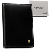 Etui na dokumenty i karty - Eleganckie skórzane męskie etui na karty i dokumenty ROVICKY klasyczne czarne poziome bez zapięcia pudełko na prezent ochrona RFID STOP - miniaturka - grafika 1