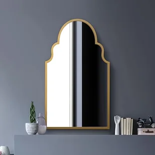 MirrorOutlet The Arcus - nowoczesne łukowe lustro ścienne w złotej metalowej ramie, 104 x 61 cm, złota rama - Lustra - miniaturka - grafika 1