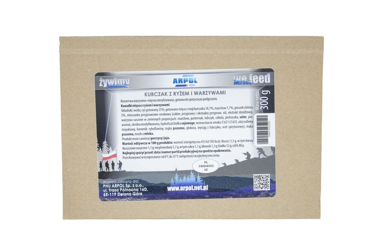 Kurczak z ryżem i warzywami 300 g konserwa wojskowa tacka