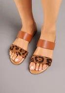 Klapki i japonki damskie - Panterkowe Minimalistyczne Klapki na Płaskiej Podeszwie z Podwójnym Paskiem Dorese - miniaturka - grafika 1