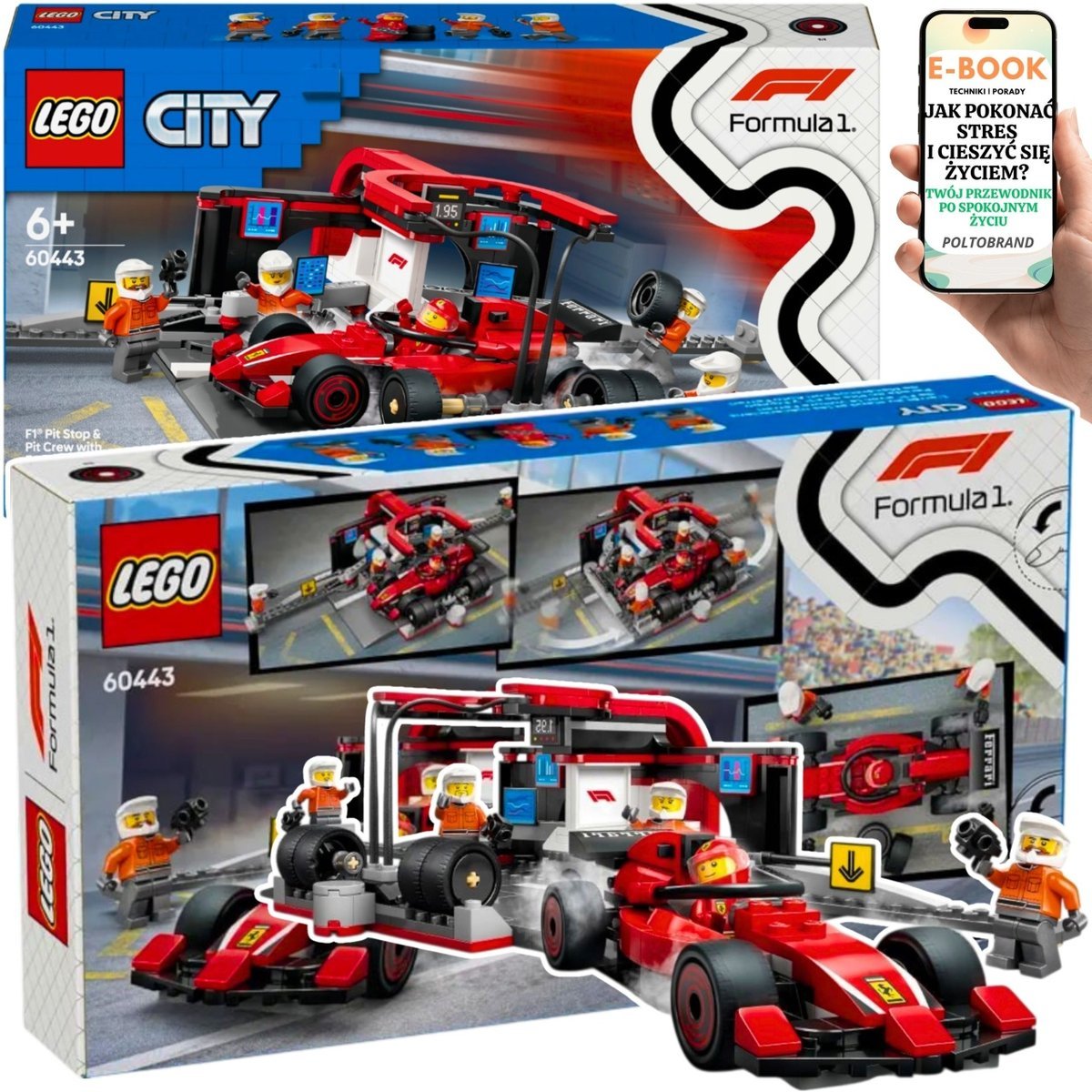 Ferrari LEGO City 60443– Zestaw F1 z Mechanikami i Bolidem HIT PREZENTOWY DLA MAŁYCH FANÓW SZYBKICH AUT + EBOOK-1