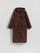 Płaszcze damskie - Reserved - Długa kurtka z kapturem - bordowy - miniaturka - grafika 1
