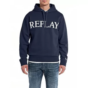 Replay Męska bluza z kapturem, 085 niebieski, M - Bluzy męskie - miniaturka - grafika 1
