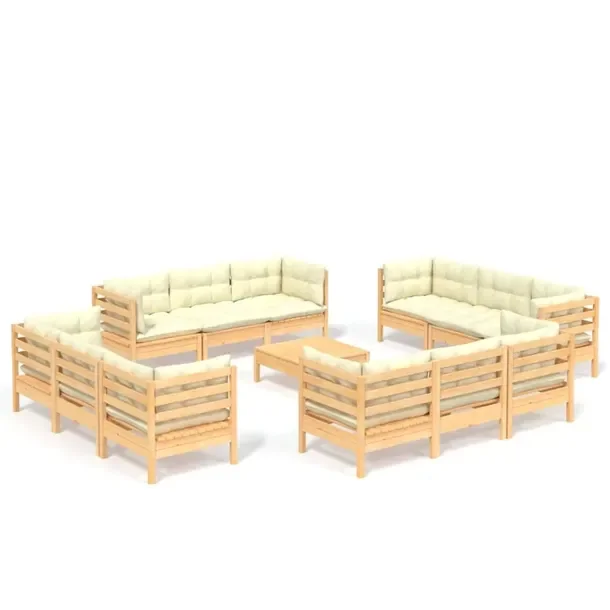 Ogrodowy zestaw wypoczynkowy z litego drewna sosnowego, kremowy 63,5 x 63,5
