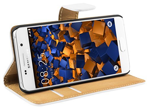 mumbi Prawdziwa skóra Bookstyle Case kompatybilne z Samsung Galaxy A3 2016 etui skórzane etui case portfel, białe
