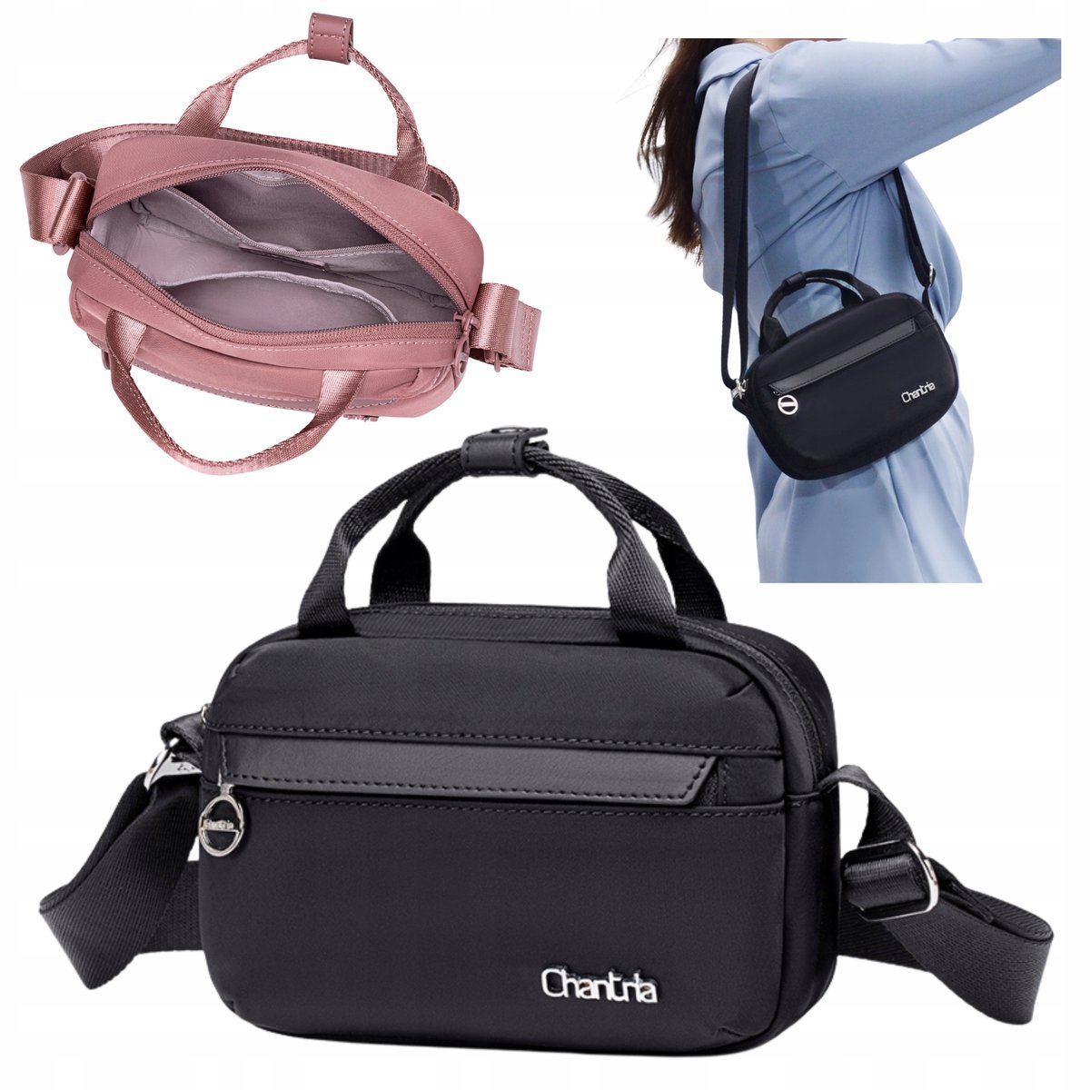 Torebka damska na ramię czarna mini elegancka 1,3 l modna na co dzień i wyjątkowe okazje. CHANTARIA CB771 Black.