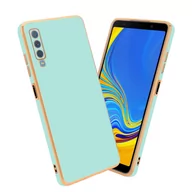 Etui i futerały do telefonów - Pokrowiec Do Samsung Galaxy A7 2018 Etui w Glossy Miętowa Zielona - Złoto TPU Silikonowe Obudowa Case Cover Cadorabo - miniaturka - grafika 1