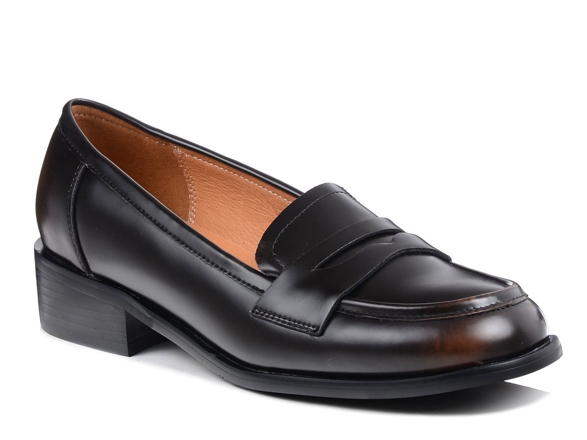 Półbuty damskie brązowe D&A JC52-811 lordsy skórzane wsuwane na obcasie-37