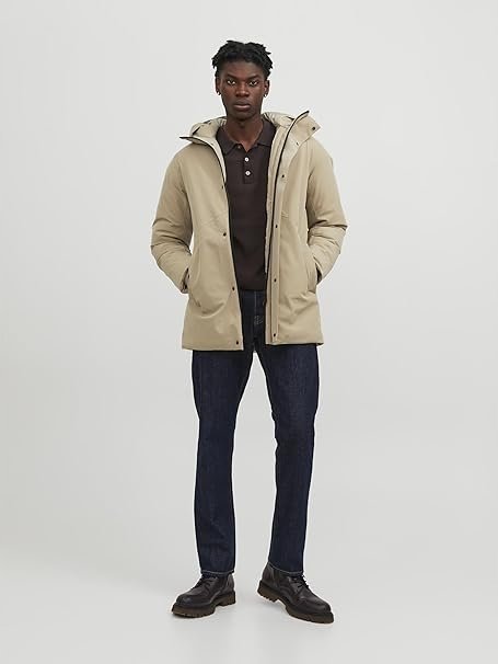 JACK&JONES BEŻOWA KURTKA PARKA MĘSKA Z KAPTUREM DO BIODER S 7BA