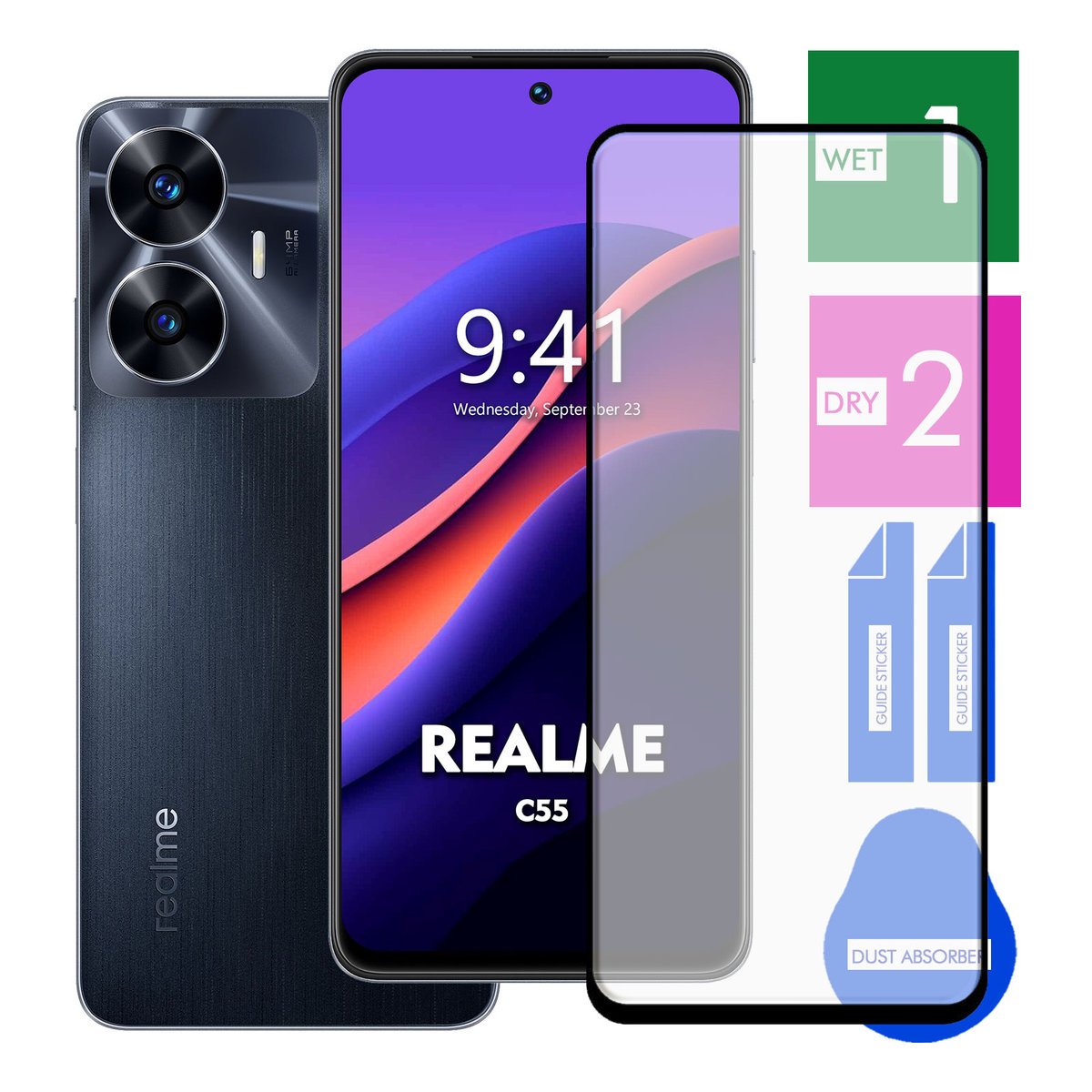 SZKŁO HARTOWANE DO REALME C55 NA TELEFON PEŁNE CAŁY EKRAN 9H 5D