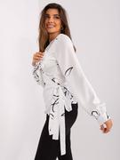 Bluzki damskie - Bluzka wizytowa biały elegancki elegancka dekolt w kształcie V rękaw długi wiązanie - miniaturka - grafika 1