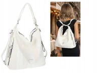 Torebki damskie - Torebka Damska Shopper Plecak Miejska 2w1 Worek Torba na Ramię SR090 Biała - miniaturka - grafika 1