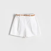 Spodenki damskie - Reserved - Szorty z paskiem z imitacji skóry - Biały - miniaturka - grafika 1