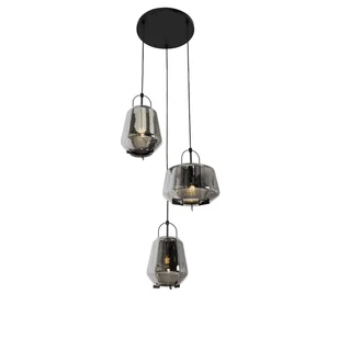 QAZQA Czarna lampa wisząca z dymionym szkłem okrągłym 3 światła - Kevin - Lampy sufitowe - miniaturka - grafika 1