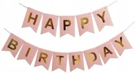 Dekoracje sali - Girlanda Baner Flagi Różowy Happy Birthday Wstążka - miniaturka - grafika 1