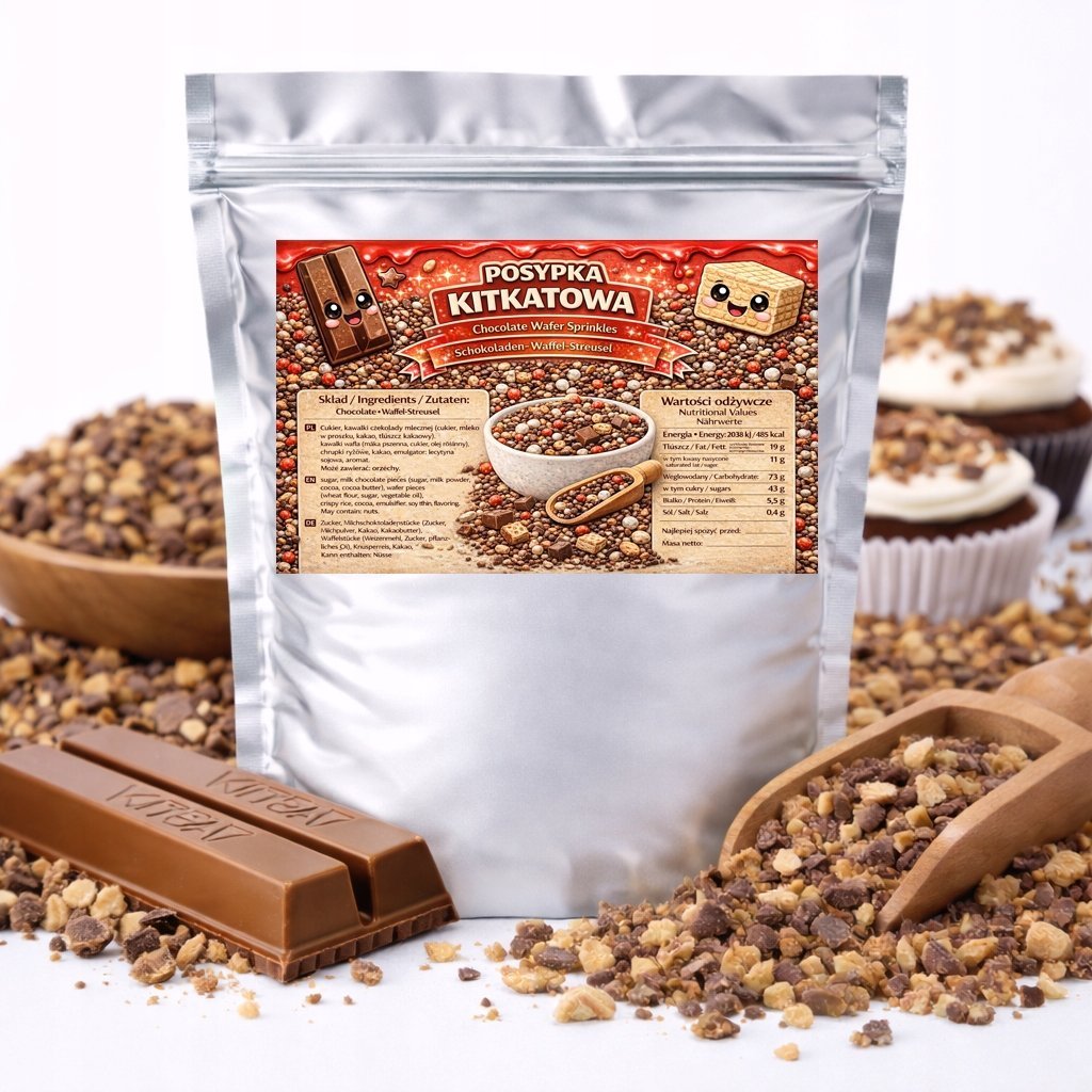 Posypka typu KitKat - chrupiące wafelki w czekoladzie do tortu deserów 100g