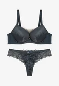 Komplety bielizny - Ciemnozielony Komplet Biustonosz Push Up i Majtki Ozdobione Romantyczną Koronką Zeril - miniaturka - grafika 1