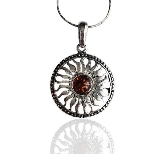 ankabizuteria.pl Zawieszka srebrna oksydowane SŁONECZKO z bursztynem