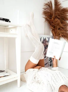 Zakolanówki ażurowe jodełka -37-41 - Skarpetki damskie - miniaturka - grafika 1